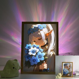 Frieren - Frieren with Blue Flower Crown & Bouquet Art