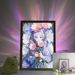 Frieren - Frieren with Pink & Blue Floral Bouquet Portrait
